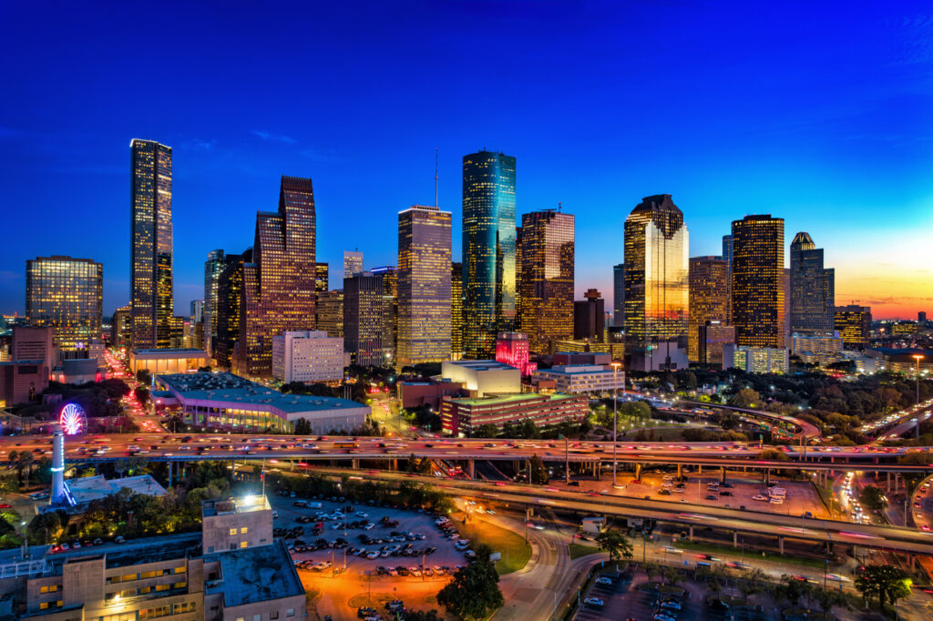 The Houston skyline at dusk